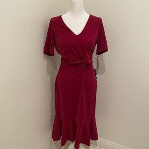 NWT Women's London Times Side Twist Flounce Hem Sheath Dress size 2 Sparkle red 